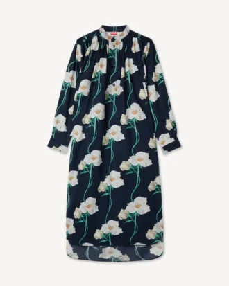 Kenzo Archive Rose’ Pamuk ve İpekten Oversized Pileli Uzun Elbise