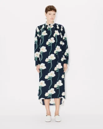 Kenzo Archive Rose’ Pamuk ve İpekten Oversized Pileli Uzun Elbise