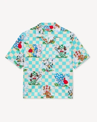 Kenzo Cartoon’ Pamuklu Seersucker Hawaii Kısa Kollu Gömlek