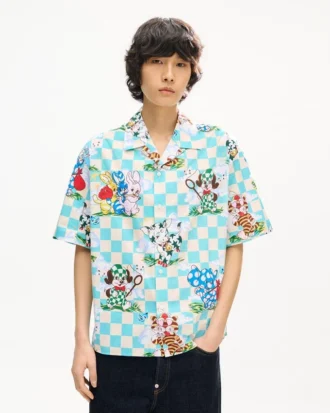 Kenzo Cartoon’ Pamuklu Seersucker Hawaii Kısa Kollu Gömlek