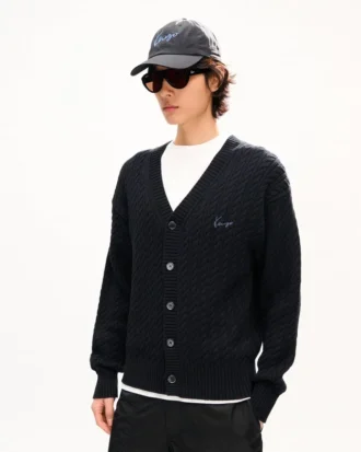 Kenzo İmzalı Kablo Desenli Nakışlı Örgü Hırka