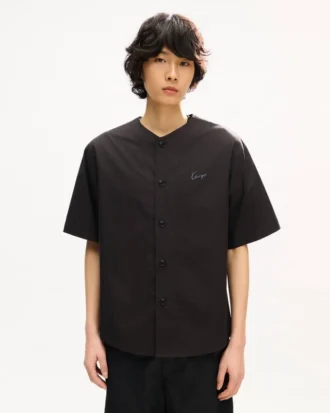 Kenzo Signature’ Pamuklu Poplin Kısa Kollu Beyzbol Gömleği