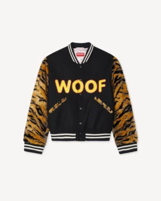 Kenzo Tiger’ Unisex Baskılı Varsity Ceket, Saf Yün