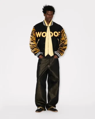 Kenzo Tiger’ Unisex Baskılı Varsity Ceket, Saf Yün