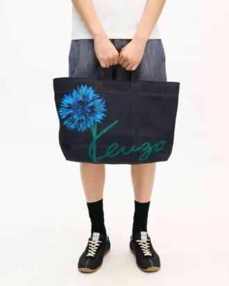 Kenzo Tulip’ Denim Benzeri Dimi Büyük Tote Çanta