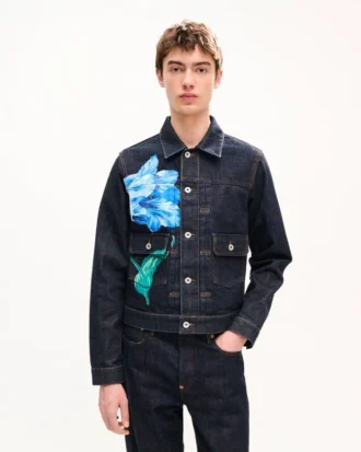 Kenzo Tulip’ Japon Deniminden Slim Plise Trucker Ceket