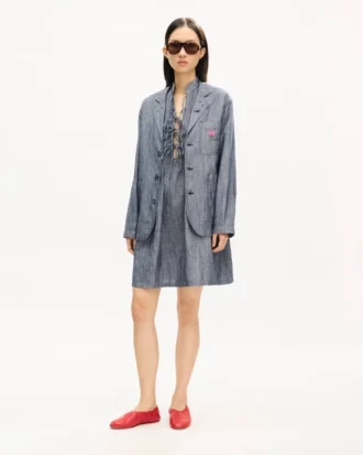 Kenzo Tulip’ Yıkanmış Karışık Keten Denim Hafif İş Kıyafeti Ceketi