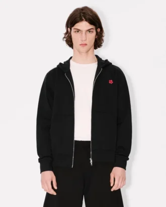 Pamuklu ‘Boke Flower’ Nakışlı Fermuarlı Kapüşonlu Sweatshirt