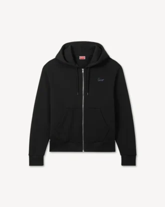 Pamuklu ‘Kenzo Signature’ Nakışlı Fermuarlı Kapüşonlu Sweatshirt