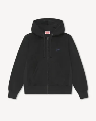 Pamuklu ‘Kenzo Signature’ Nakışlı Fermuarlı Kapüşonlu Sweatshirt