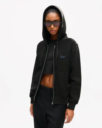 Pamuklu ‘Kenzo Signature’ Nakışlı Fermuarlı Kapüşonlu Sweatshirt