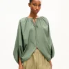 Pamuklu Poplin Oversized Pileli Bluz
