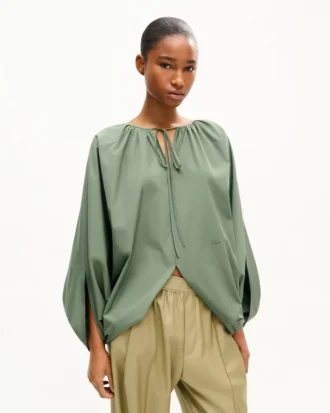 Pamuklu Poplin Oversized Pileli Bluz