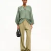 Pamuklu Poplin Oversized Pileli Bluz